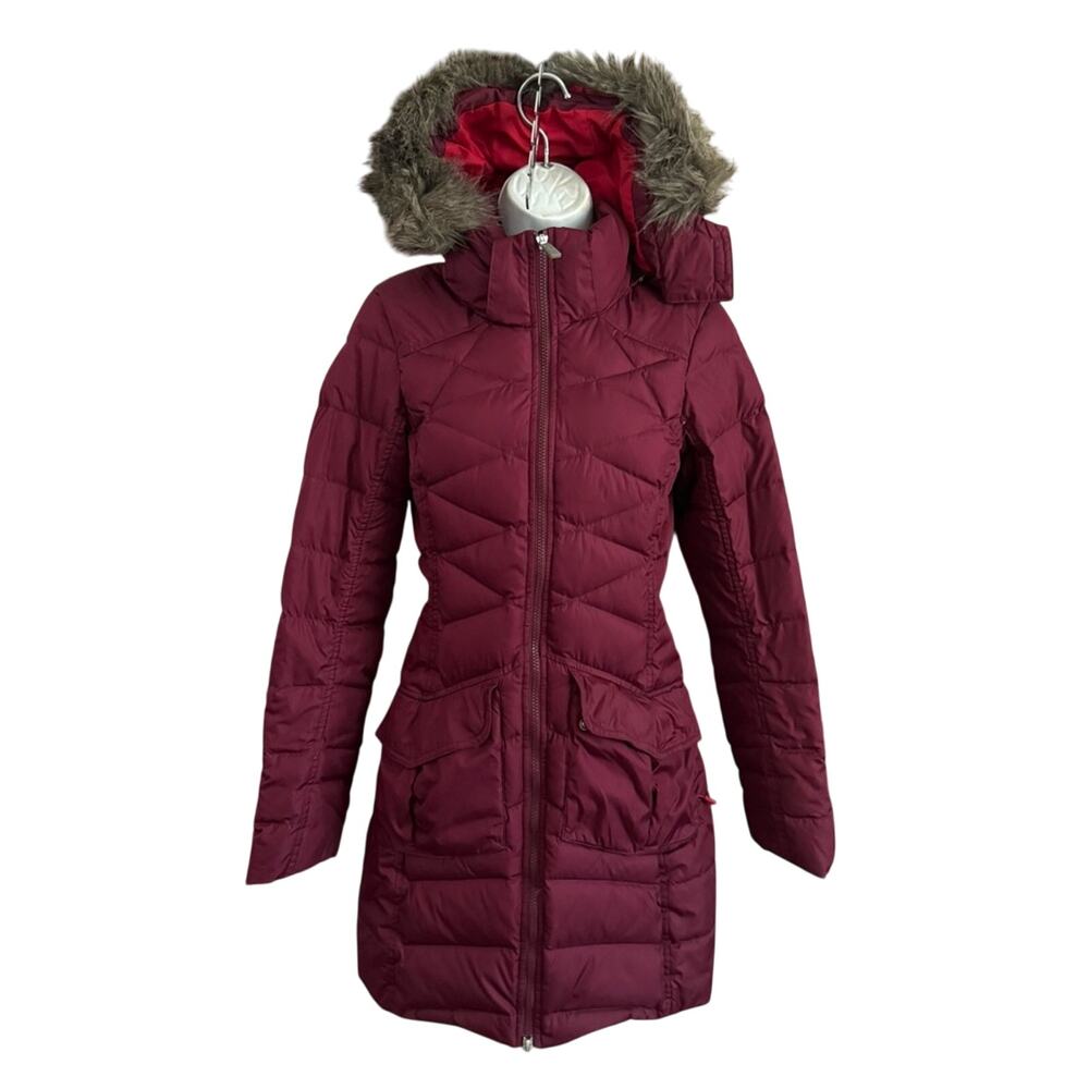 Nike Down Feather Faux Fur Hooded Long Winter Jacket Womenโs XS